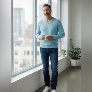 NWT Banana Republic Men's Light Blue Silk Cashmere Blend V-Neck Sweater